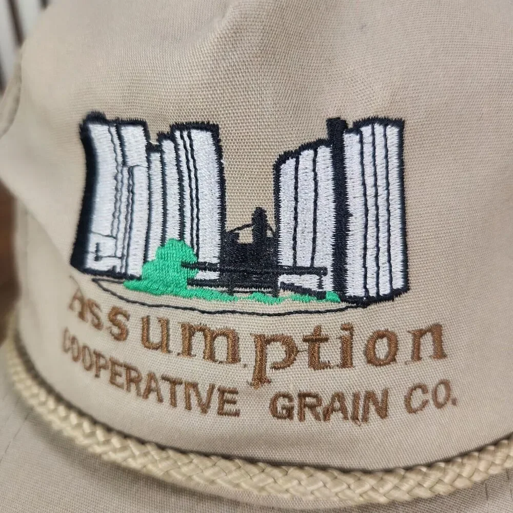 VTG Assumption Cooperative Grain Co. Snapback Hat Cap Tan Rope Farmer Grower